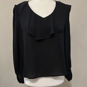BNWT Romantic ruffle neck black chiffon blouse ann taylor small